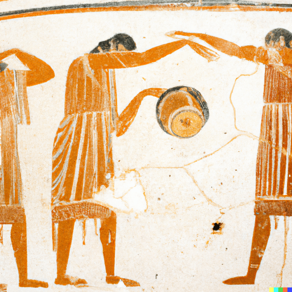 Ancient greek fresco painting of people dabbing