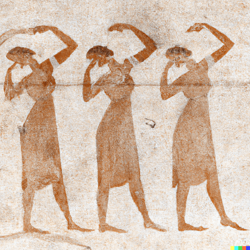 Ancient greek fresco painting of people dabbing