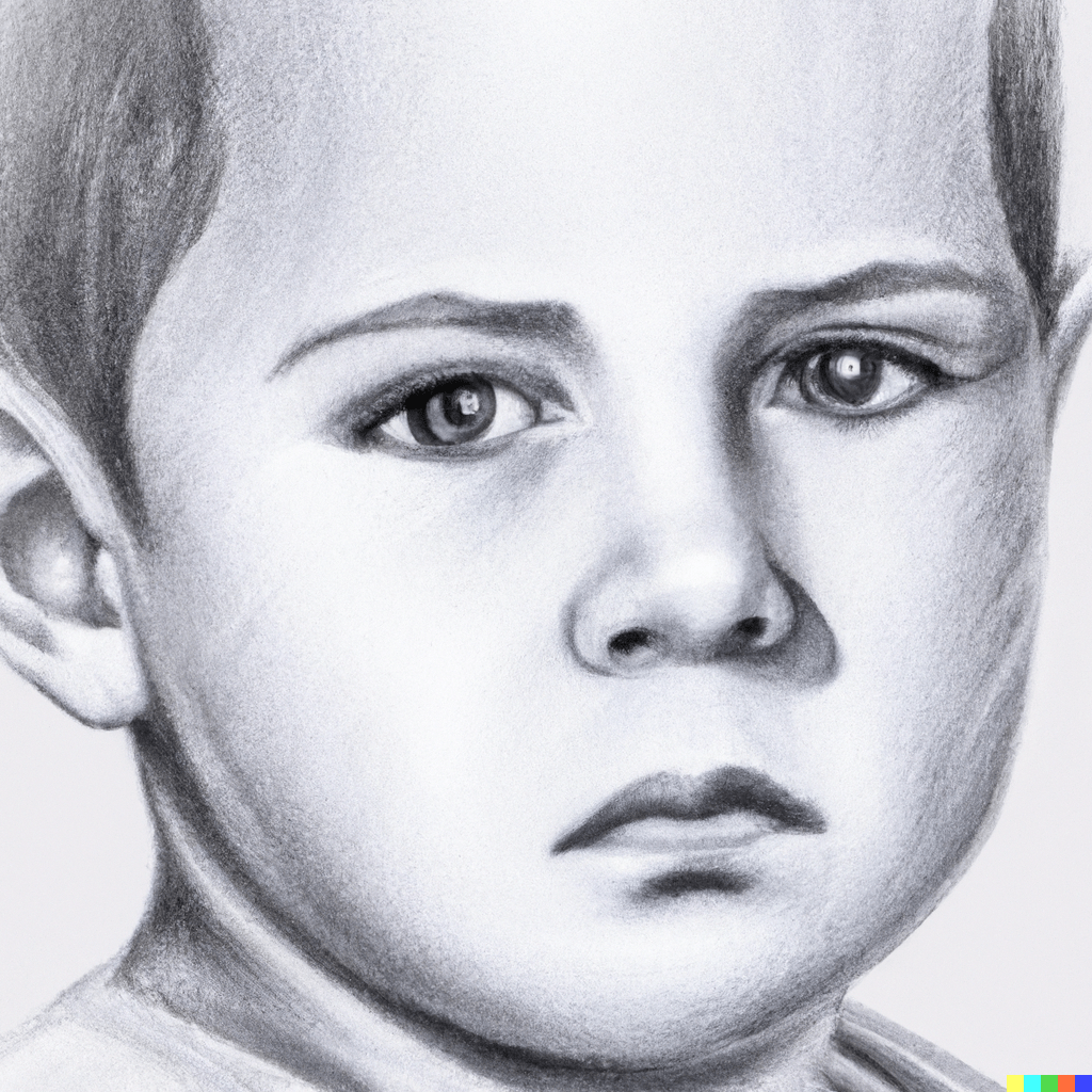 Realistic close-up portrait of a child in pencil