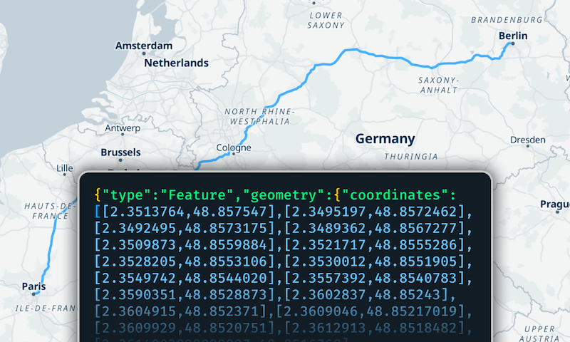 Converts a Google Maps directions route into a GeoJSON LineString to use in your own maps.